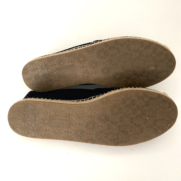 Kate Spade Doubles Tennis Racket Embroidered Canvas Espadrille Flat Black Gold 9 - Picture 8 of 8